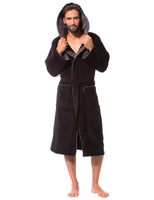 1 x RAW Customer Returns Morgenstern bathrobe for men made of cotton with hood in black house bathrobe ankle-length shower bathrobe velor size M - RRP €60.46