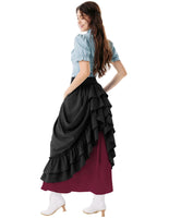 1 x RAW Customer Returns Women s Medieval Skirt High Waist Double Layer Ruffle Hem Long Casual Skirts Dark Rose Red XL - RRP €41.69