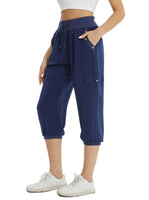 1 x RAW Customer Returns Fuinloth Women s Summer Pirate Pants 3 4 Wide Pirate Pants Comfortable Capri Sports Pants with 4 Pockets Blue L 40-42 - RRP €30.2