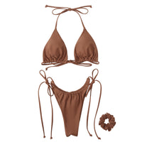 1 x RAW Customer Returns DOULAFASS Bikini Women s Set Sexy Triangle String Bikini Brazilian Style 2-Piece Pleated Thong Bikinis - RRP €38.99