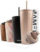 1 x RAW Customer Returns MAMEIDO thermal mug with straw 470ml 700ml - drinking cup with lid and straw made of stainless steel, double-walled insulated, leak-proof - coffee to go cup Ros Quartz, 0.47l  - RRP €29.99