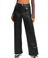 1 x RAW Customer Returns Navneet leather pants women wide straight leg pants wide leg flared pants PU faux leather pants high waist with pocket party black M - RRP €34.27