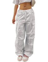 1 x RAW Customer Returns Yuson Girl Women s Cargo Pants Y2K Parachute Pants Vintage Streetwear Cotton Track Pants Hip Hop Baggy Loose Pants Low Waist Long Trousers with Pockets, Drawstring White-1, M  - RRP €29.89