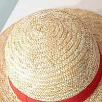 1 x RAW Customer Returns Wawogic One Piece Monkey D. Luffy Cosplay Hat, Flat Hats Japanese Cartoon Props Straw Hat Visor Child Red Stripe Beach - RRP €14.7