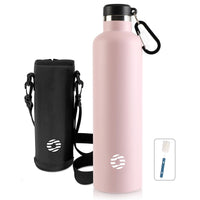 1 x RAW Customer Returns FEIJIAN drinking bottle stainless steel 1L with carabiner - leak-proof thermos flask for carbonated coffee tea, BPA-free sports outdoor water bottle for sparkling water university, school, camping, bicycle - RRP €22.61