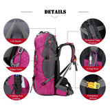 1 x RAW Customer Returns Bseash 60L Waterproof Lightweight Hiking Backpack with Rain Cover, Outdoor Sports Daypack Multifunctional Travel Bag for Climbing Camping Travel Pink Red  - RRP €47.99