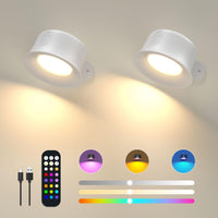 1 x RAW Customer Returns FULEN Wall Lights with 18 Colors, RGB Rechargeable 3200mAh Battery, Dimmable Brightness, Touch and Remote Control, Wireless Wall Lamp for Indoor Use, Magnetic 360 Rotation, White 2 Pack - RRP €31.99