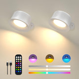 1 x RAW Customer Returns FULEN Wall Lights with 18 Colors, RGB Rechargeable 3200mAh Battery, Dimmable Brightness, Touch and Remote Control, Wireless Wall Lamp for Indoor Use, Magnetic 360 Rotation, White 2 Pack - RRP €31.99