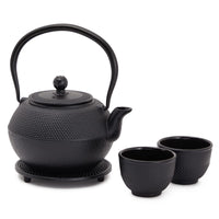 1 x RAW Customer Returns Juvale Japanese Tea Set with Cast Iron Teapot 1200ml , Coaster and 2 Mugs, Tetsubin Style Tea Set, Black - RRP €35.99