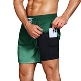 1 x RAW Customer Returns HMIYA Men s Swimming Trunks 2 in 1 Swimming Shorts Quick-Drying Short Board Shorts with Compression and Zip Pockets Green Gradient XXL  - RRP €25.4