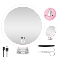 1 x RAW Customer Returns JADAZROR LED Compact Mirror, 30X Magnifying Mirror with Light, 15cm Travel Mirror with Magnification, Rechargeable Lighted Magnifying Mirror, Portable Travel Mirror Gift - RRP €28.99