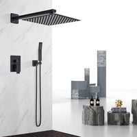 1 x RAW Customer Returns JUNSOTTOR shower system concealed shower fitting set black 12 inch shower rain shower shower head with overhead shower hand shower 2 functions brass for bathtubs - RRP €169.4