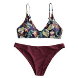 1 x RAW Customer Returns ZAFUL Women s 2-Piece Bikini Swimsuit Tropical Leaf Padded Bralette Wine Red, M-EU 38  - RRP €37.99