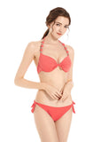 1 x RAW Customer Returns EONAR Women s Side Tied Bikini Sets Detachable Swimwear Push up Bikini Top with Halter Straps S, Living Coral  - RRP €28.24