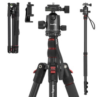 1 x RAW Customer Returns SMALLRIG 71 Camera Tripod, Foldable Aluminum Tripod Monopod, 360 Removable Ball Head and Quick Release Plate, with Smartphone Clamp, Payload 15kg 33lb, 71in 180cm - 3935 - RRP €79.99