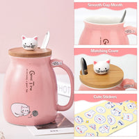 2 x RAW Customer Returns Yuragim Cat Mug, 450ml Cute Ceramic Coffee Mug with Lid Stainless Steel Spoon Sticker, Tea Cup Milk Teacup Coffee Mug Birthday Gift for Mom Women Girls Cat Lovers Mother s Day - RRP €25.98