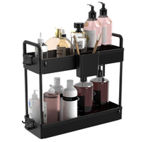 1 x RAW Customer Returns Ronlap 2 levels narrow kitchen organizer, kitchen base cabinet shelf, sink cabinet shelf, spice rack, kitchen cabinet organizer with hanging cup hooks, black - RRP €16.13