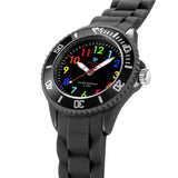 1 x RAW Customer Returns Alienwork Kids Learning Watch Children s Watch Boys Girls Black Silicone Strap Multicolored Children s Watch Waterproof 5 ATM Time Learning - RRP €23.59