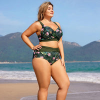 1 x RAW Customer Returns Hanna Nikole Women s Plus Size Bikini Push Up Swimsuit Two Piece Bathing Suits Olive Green Flower 54 - RRP €35.76