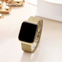 1 x RAW Customer Returns Fullmosa compatible with Apple Watch Strap Ultra 2 ultra 45mm 44mm 42mm Series SE 9 8 7 6 5 4 3 2 1 Milanese Metal Bracelet, Stainless Steel Magnetic Replacement Bracelets for Women Men, Gold - RRP €22.99