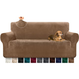 1 x RAW Customer Returns Granbest Super Soft Velvet Sofa Cover 3 Seater 1 Piece Stylish Luxury Plush Sofa Cover with Foam Rods Spandex Thickened Furniture Protector Couch Cover 3 Seater, Camel  - RRP €44.36