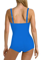 1 x RAW Customer Returns Viottiset Women s One Piece Swimsuit High Waist Tummy Control Boyleg Ruched Straps Monokini Twist Front Azure M - RRP €34.27