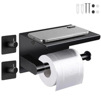 3 x Brand New Toilet paper holder, toilet paper holder roll holder with 2 adhesive hooks, toilet paper holder with shelf, wall-mounted toilet roll holder for kitchen and bathroom black - RRP €16.92