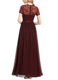 1 x RAW Customer Returns Dressystar Women s Formal Evening Dresses Wedding Party Lace Ball Gowns Short Sleeves Red Burgundy L - RRP €40.33