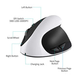 1 x RAW Customer Returns AURTEC Vertical Mouse, Rechargeable 2.4G Wireless Mice with USB Receiver, 6 Buttons and 3 Adjustable DPI 800 1200 1600, White - RRP €26.2