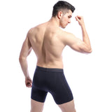 4 x Brand New Nuofengkudu Men s Cotton Boxer Shorts Long Seamless Bulge Underpants with Leg Retro Shorts Spandex Elastic Waistband Comfortable Seamless Breathable Soft Sports Underwear 4 Pack Black Navy Blue L - RRP €110.4