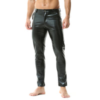 1 x RAW Customer Returns QiaTi Men s Casual Faux Leather Stretch PU Leather Pants Straight Slim Fit Motorcycle Night Club Long Trousers 1 Black M - RRP €34.99