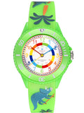 1 x RAW Customer Returns Alienwork Kids Dino T-Rex Learning Watch Children s Watch Boys Girls Green Silicone Strap Multi-Coloured Children s Watch Waterproof 5 ATM Time Learning - RRP €24.98