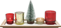 2 x Brand New Set of 7 Christmas Candle Holders with Wooden Tray 36 x 14cm, 4 Glasses, 1 Artificial Christmas Tree, 1 Artificial Snow, X-Mas Table Decoration Indoor Candle Holder - RRP €45.6