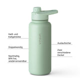 1 x RAW Customer Returns Vinsun drinking bottle stainless steel green 1L - leak-proof, suitable for carbonated drinks, BPA free - straw, drinking opening - thermos flask for sports, outdoor, school, hiking, cycling, office, camping - RRP €31.99