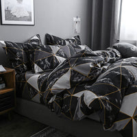 1 x RAW Customer Returns Omela bed linen marble 135x200 4-piece black and white marble look duvet cover microfiber geometric pattern modern reversible bed linen with zipper and pillowcase 80x80 cm - RRP €47.28