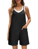 1 x Brand New heekpek Jumpsuit Women Short Summer Sleeveless Loose Overall Short V-Neck Spaghetti Strap Playsuit Casual Dungarees Women with Pockets, Black, S - RRP €26.99