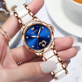 1 x RAW Customer Returns OLEVS women s automatic winding watches women s rose gold watches with diamonds luxury dresses white ceramic wristwatches women love dating - RRP €138.66