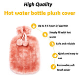 1 x Brand New Hot water bottle with soft cover, leak-proof, 2 liter large hot water bottles with fluffy hot water bottle cover, natural rubber fluffy bed bottle, hand warmer for children and adults - RRP €22.8