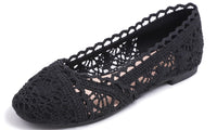 1 x RAW Customer Returns Feversole Round Toe Ballerina Flats Crochet Shoes Flat Comfortable Breathable Black Black Lace 40 EU - RRP €30.24