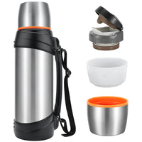 1 x RAW Customer Returns Olerd Thermos Flask 2.0L, Insulated Jug, Stainless Steel Drinking Bottle, Insulated Flask with 2 Drinking Cups, Double Wall Insulated Camping Water Bottle, 24 Hour Hot Cold Silver  - RRP €33.62