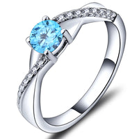 1 x RAW Customer Returns YL engagement ring wedding ring 925 sterling silver with 5MM aquamarine blue zirconia March birthstone infinity ring solitaire ring for women size 54  - RRP €50.41