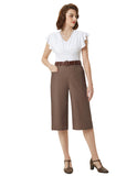 1 x RAW Customer Returns Belle Poque Women s High Waist Pants Retro Cropped Pants with Pocket High Waist Pants Elegant Capri Pants Casual Pants Brown XL BP0907S24-04 - RRP €38.99