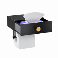 1 x RAW Customer Returns FunlyGo toilet paper holder without drilling with compartment, toilet paper holder with wet wipes box and storage box, black toilet paper holder with shelf for bathroom - RRP €20.11