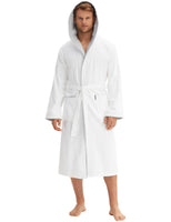 1 x RAW Customer Returns Morgenstern bathrobe for men made of cotton with hood in white with gray bath coat ankle-length men s bathrobe velor size L - RRP €60.46