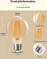 1 x RAW Customer Returns Fulighture Edison vintage light bulb, E27 LED filament bulb, 4W replaces 40W, 400LM, 2700K warm white, amber glass, deal for retro lighting in the restaurant, cafe, bar, not dimmable, pack of 4 - RRP €18.14