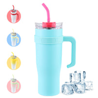 1 x RAW Customer Returns PRAOAHEI 40 oz thermal mug with straw and handle, 1180 ml hot cold drinks vacuum drinking cup with lid and straw coffee mug for home travel blue and white  - RRP €20.96