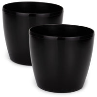 1 x RAW Customer Returns PECZEKO Shiny Flower Pots - Decorative Plant Pot for Flowers Herbs - Durable Lightweight Round Plastic Plant Pots for Living Dining Room, Kitchen, Patio, Balcony - Set of 2 - Black, 25 cm  - RRP €23.99