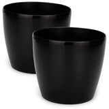 1 x RAW Customer Returns PECZEKO Bright Flower Pots Decorative Flower Pots Herbs Durable and Lightweight Round Plastic Flower Pots for Living Room, Dining Room, Kitchen, Terrace, Balcony Set of 2 Pieces Black, Diameter 25 cm  - RRP €23.99