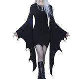 1 x RAW Customer Returns Lanckeli V-neck bat costume women, Halloween costume women vampire role play black sexy slim dress - RRP €25.2