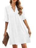 1 x RAW Customer Returns Famulily Women Shirt Dresses Casual Party Dresses Sundress Midi Dresses Boho Dress for Women Summer White XL - RRP €34.27